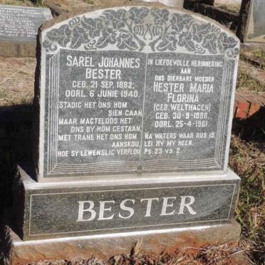 BESTER Sarel Johannes 1882-1940 &amp; Hester Maria Florina WELTHAGEN 1886-1961