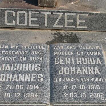 COETZEE Jacobus Johannes 1914-1984 &amp; Gertruida Johanna JANSEN VAN VUUREN 1910-2002