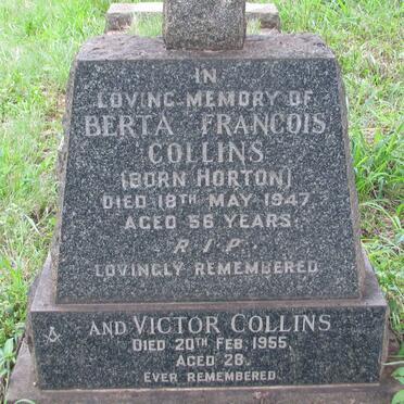 COLLINS Victor -1955 &amp; Bertha Francois nee HORTON -1947