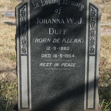 DUFF Johanna W.J. nee DE KLERK 1882-1954