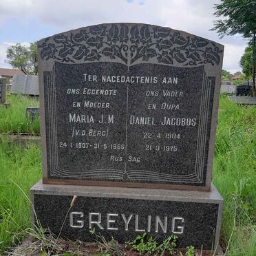 GREYLING Daniel Jacobus 1904-1975 &amp; Maria J.M. V.D. BERG 1907-1966