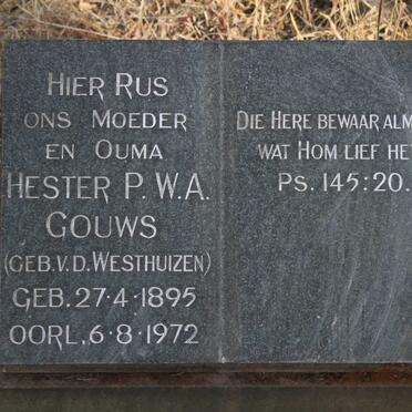 GOUWS Hester P.W.A. nee V.D. WESTHUIZEN 1895-1972