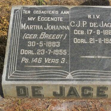 JAGER C.J.P., de 1884-1956 & Martha Johanna BREEDT 1883-1955