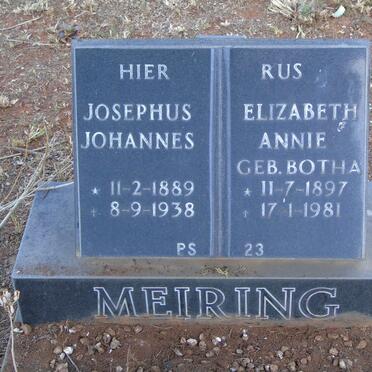 MEIRING Josephus Johannes 1889-1938 & Elizabeth Annie BOTHA 1897-1981
