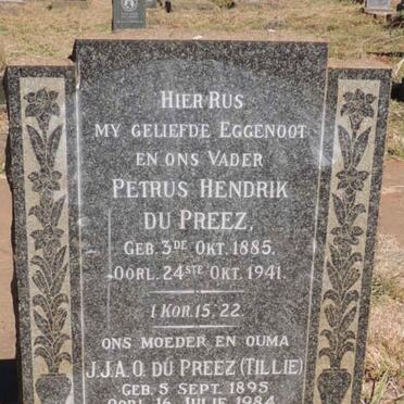 PREEZ Petrus Hendrik, du 1885-1941 &amp; J.J.A.O. 1895-1984