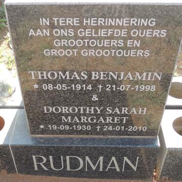 RUDMAN Thomas Benjamin 1914-1998 & Dorothy Sarah Margaret 1930-2010