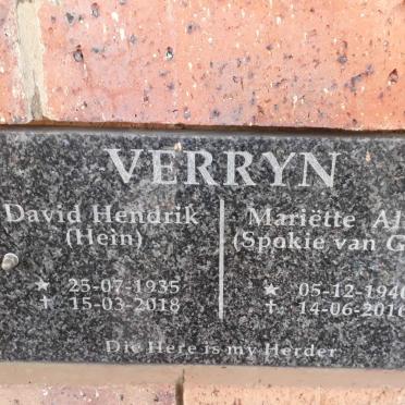 VERRYN David Hendrik 1935-2018 &amp; Mariëtte Alida VAN GASS 1940-2016