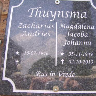 THUYNSMA Zacharias Andries 1946- &amp; Magdalena Jacoba Johanna 1949-2013