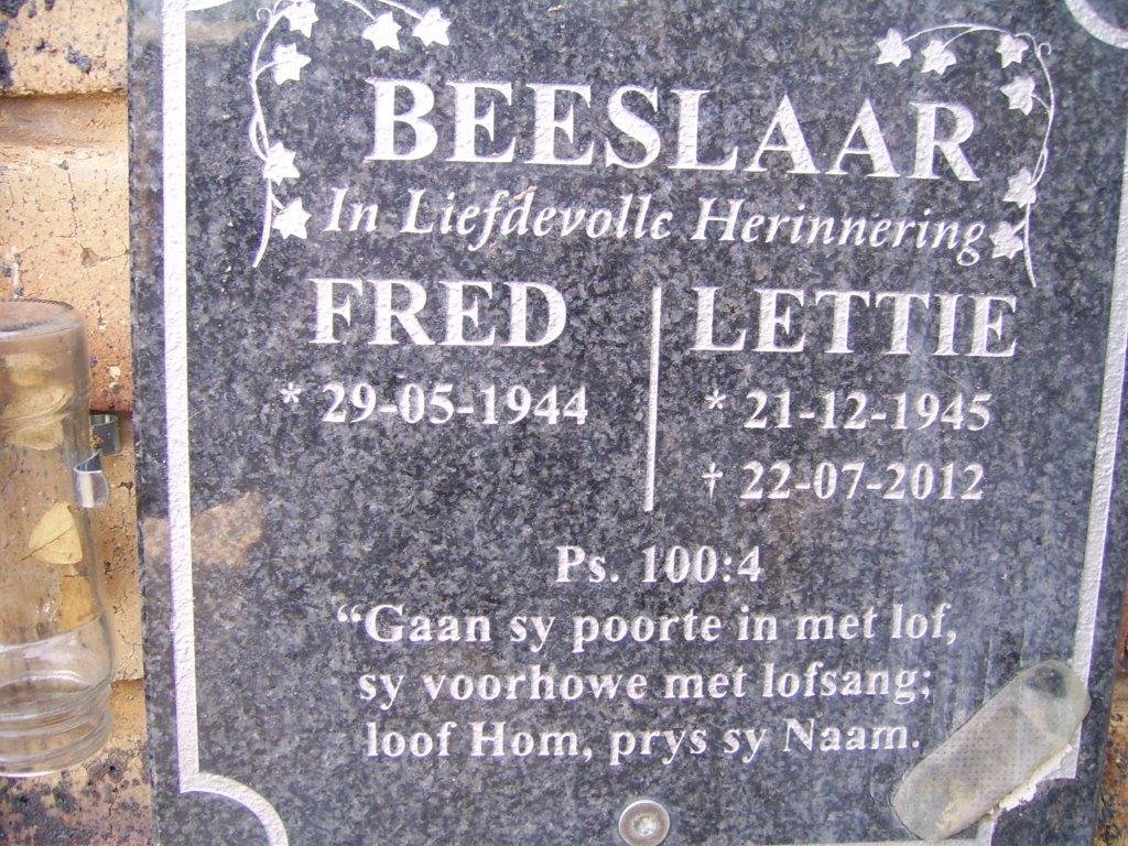 BEESLAAR Fred 1944- &amp; Lettie 1945-2012