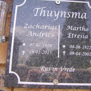 THUYNSMA Zacharias Andries 1920-2013 &amp; Martha Etresia 1922-2002
