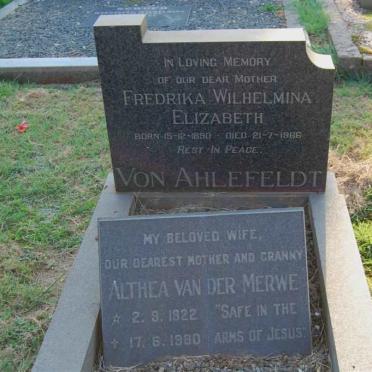 AHLEFELDT Fredrika Wilhelmina Elizabeth, von 1890-1966 :: VAN DER MERWE Althea 1922-1980
