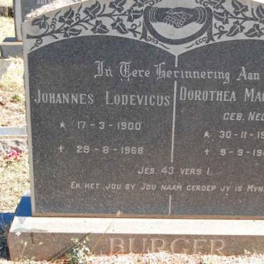 BURGER Johannes Lodevicus 1900-1968 &amp; Dorothea Magdalena NEL 1902-1968