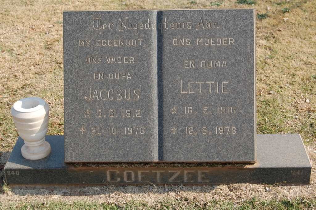COETZEE Jacobus 1912-1976 &amp; Lettie 1916-1978