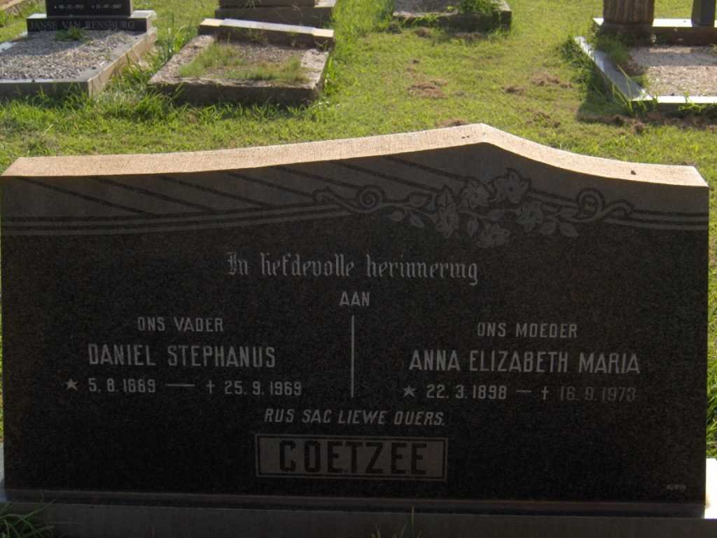 COETZEE Daniel Stephanus 1869-1969 &amp; Anna Elizabeth Maria 1898-1973