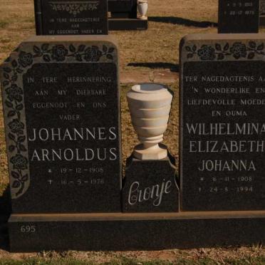 CRONJE Johannes Arnoldus 1908-1976 &amp; Wilhelmina Elizabeth Johanna 1908-1994