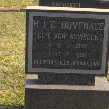 DUVENAGE H.I.C. nee VAN ASWEGEN 1908-1990