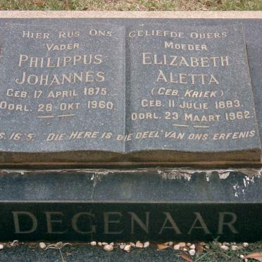 DEGENAAR Philippus Johannes 1875-1960 &amp; Elizabeth Aletta KRIEK 1883-1962