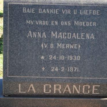 GRANGE Anna Magdalena, la nee v.d. MERWE 1930-1971