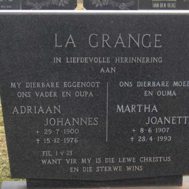 GRANGE Adriaan Johannes, la 1900-1976 &amp; Martha Johanna 1907-1993