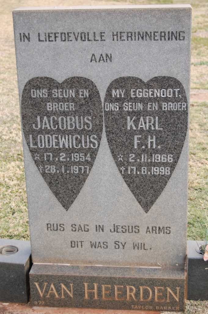 HEERDEN Jacobus Lodewicus, van 1954-1977 :: VAN HEERDEN Karl F.H. 1966-1998