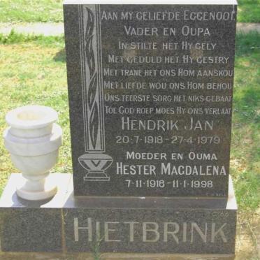 HIETBRINK Hendrik Jan 1918-1979 &amp; Hester Magdalena 1918-1998