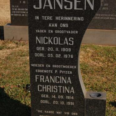 JANSEN Nickolas 1909-1976 &amp; Francina Christina 1914-1991