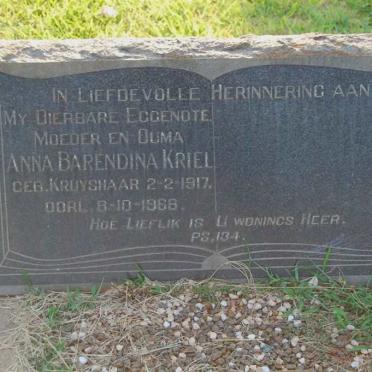 KRIEL Anna Barendina nee KRUYSHAAR 1917-19??