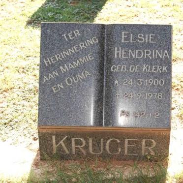 KRUGER Elsie Hendrina nee DE KLERK 1900-1978
