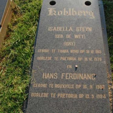 KOHLBERG Hans Ferdinand 1907-1984 &amp; Isabella Steyn DE WET 1913-1978