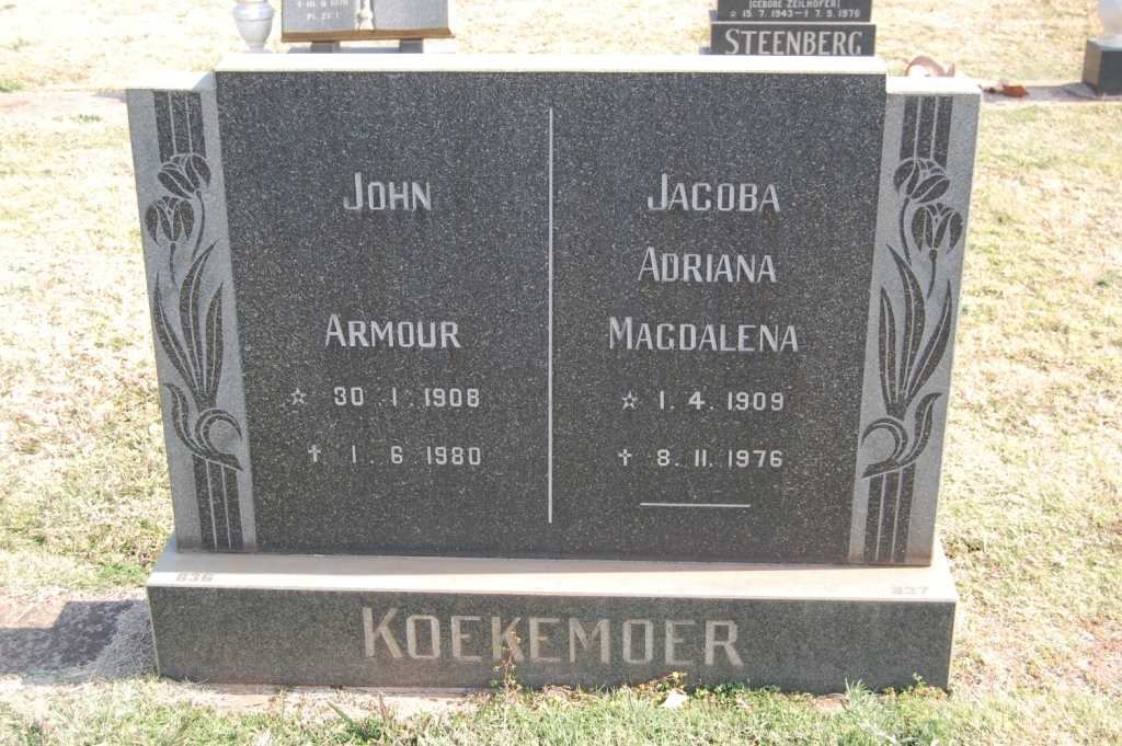 KOEKEMOER John Armour 1908-1980 &amp; Jacoba Adriana Magdalena 1909-1976