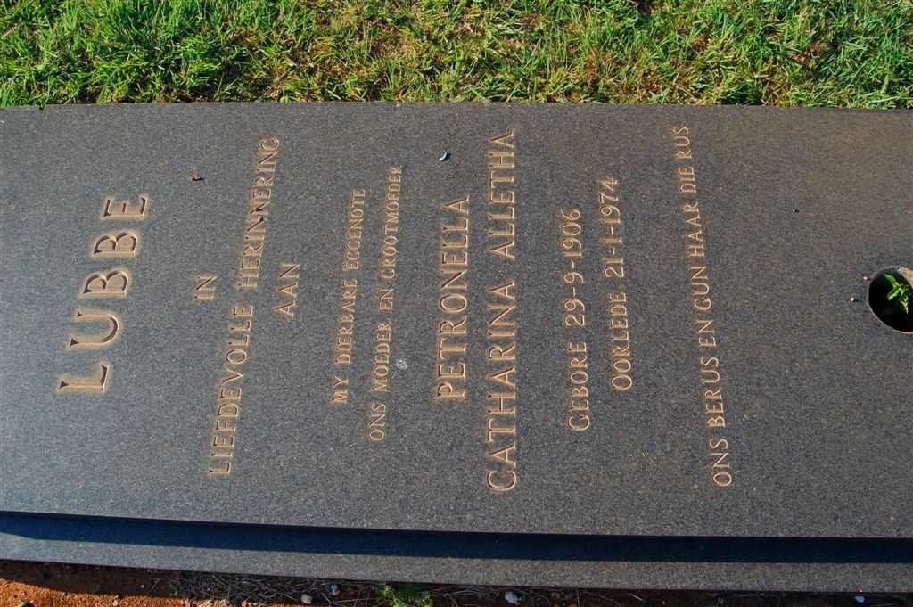 LUBBE Petronella Catharina Alletha 1906-1974