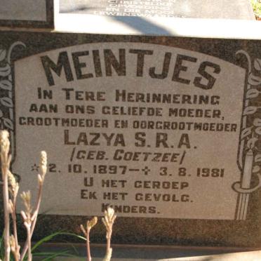 MEINTJES Lazya S.R.A. nee COETZEE 1897-1981