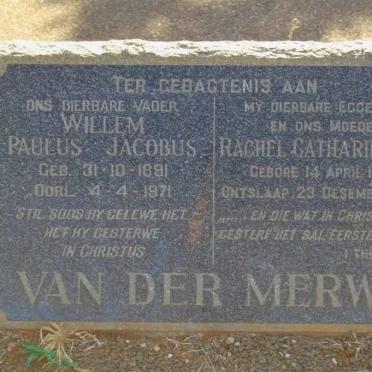 MERWE Willem Paulus Jacobus, van der 1891-1971 &amp; Rachel Catharina J.M. 1898-1965