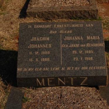 MENTZ Joachim Johannes 1880-1968 &amp; Johanna Maria JANSE VAN RENSBURG 1895-1968
