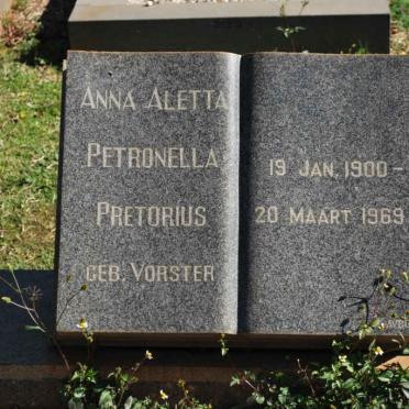 PRETORIUS Anna Aletta Petronella nee VORSTER 1900-1969