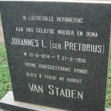 STADEN Johannes L., van nee PRETORIUS 1874-1950