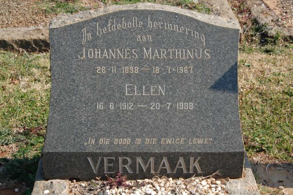 VERMAAK Johannes Marthinus 1898-1967 &amp; Ellen 1912-1988