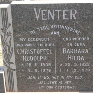 VENTER Christoffel Rudolph 1909-1976 &amp; Barbara Hilda 1928-1978