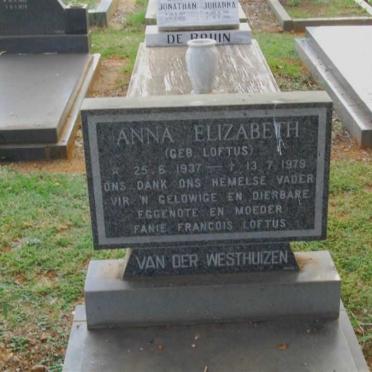 WESTHUIZEN Anna Elizabeth, van der nee LOFTUS 1937-1979