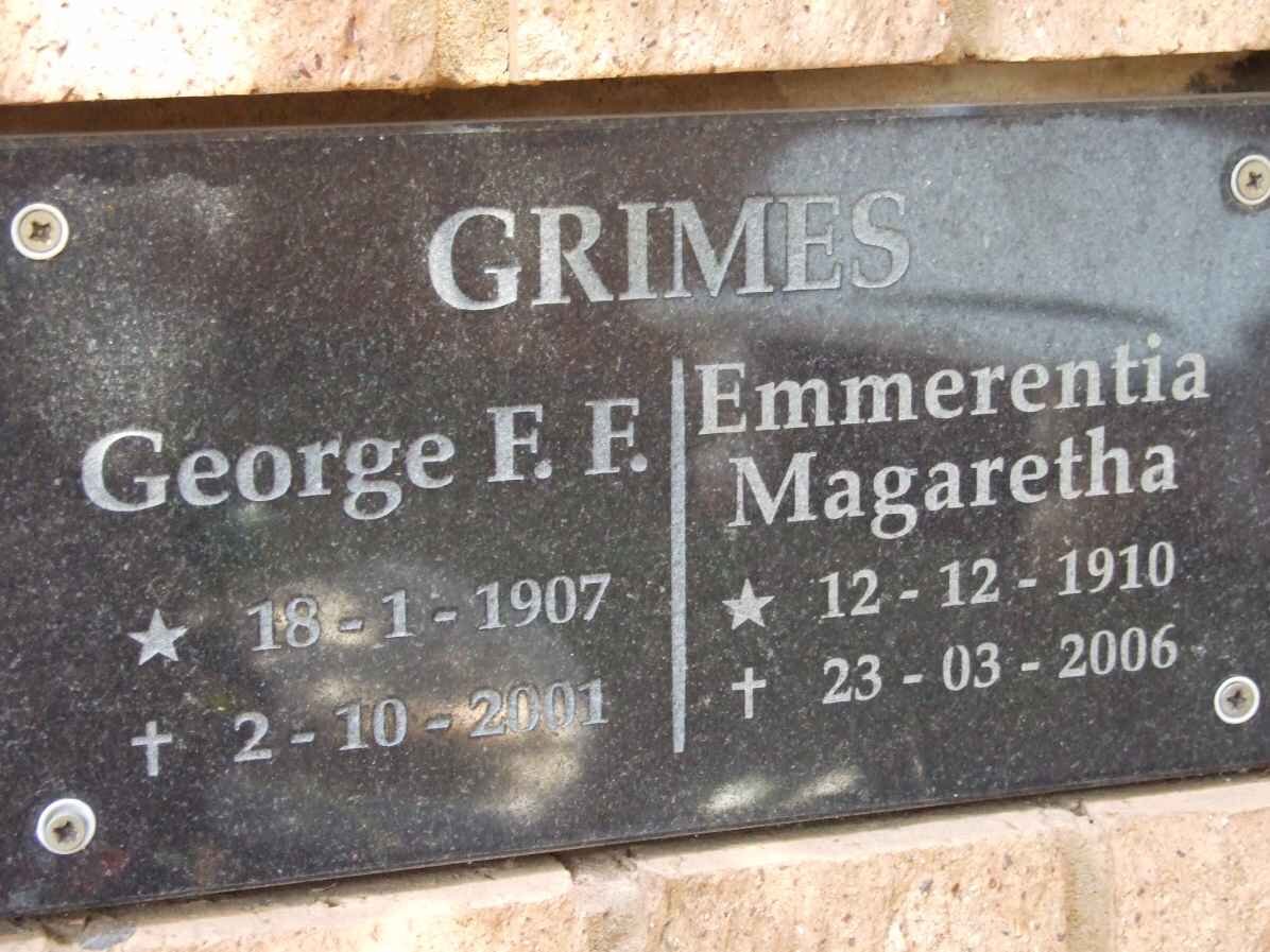 GRIMES George F.F. 1907-2001 &amp; Emmerentia Magaretha 1910-2006