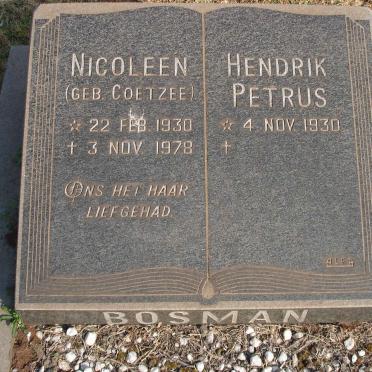 BOSMAN Hendrik Petrus 1930- &amp; Nicoleen COETZEE 1930-1978