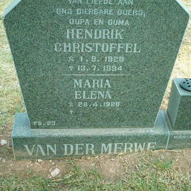MERWE Hendrik Christoffel, van der 1929-1994 &amp; Maria Elena 1928-