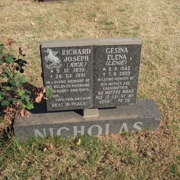 NICHOLAS Richard Joseph 1935-1991 &amp; Gesina Elena 1942-2003