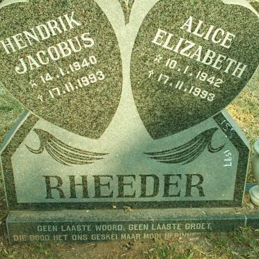 RHEEDER Hendrik Jacobus 1940-1993 &amp; Alice Elizabeth 1942-1993