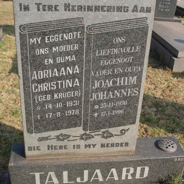 TALJAARD Joachim Johannes 1930-1996 &amp; Adriaana Christina KRUGER 1931-1978
