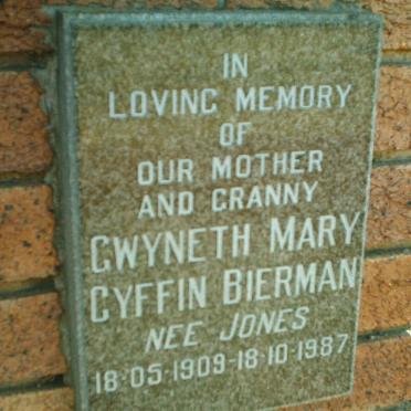 BIERMAN Gwyneth Mary Cyffin nee JONES 1909-1987