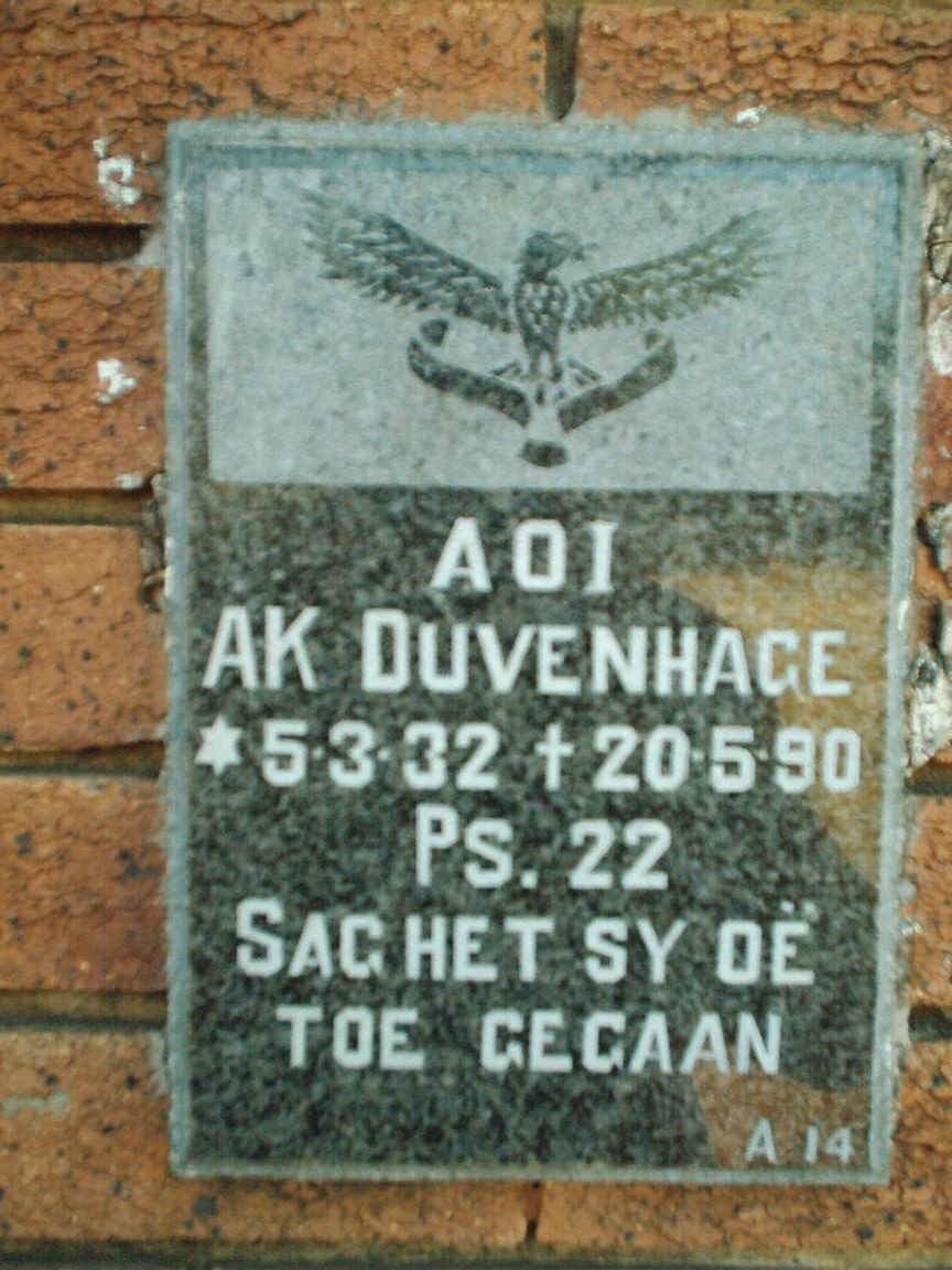 DUVENHAGE A.K. 1932-1990