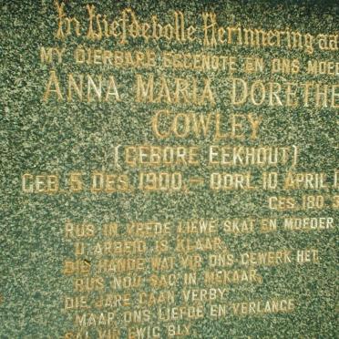 COWLEY Anna Maria Dorethea nee EEKHOUT 1900-1954