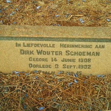 SCHOEMAN Dirk Wouter 1908-1932