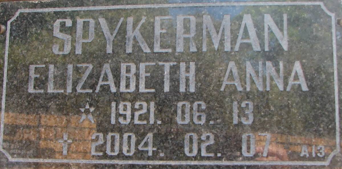 SPYKERMAN Elizabeth Anna 1921-2004